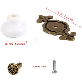 POFET 6 Round Ceramic Knobs for Dresser Drawer Cupboard Vintage Door Handle Ceramic Furniture Handles for Kitchen Wardrobe Cupboard Kids Room Decorative - White