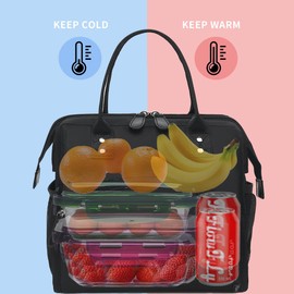 FlowFly Insulated Lunch Bag for Women, Men, Large and Reusable, Handle, Work and Travel Tote and Meal Prep Organizer, Black