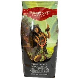 Hawaii Coffee Company, 10% Hawaiian Blend, Chocolate Macadamia Flavor, Ground Coffee, 10oz Bag