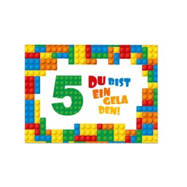 12 Invitation Cards with 12 Envelopes for 5th Children's Birthday Party Invitation for Boys Building Blocks