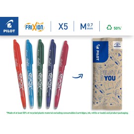 Pilot FriXion Ball Erasable Rollerball Pen, Set of 5, Orange, Light Blue, Green, Purple, Pink Colour