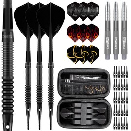 CyeeLife Professional Tungsten Softtip Dart Set, 18 g with 3 Integrated Dart Flight and Shaft, 30 Additional Dart Tips, 9 Flights, 3 PC Shafts, 1 Dart Case for Electronic Dartboard, Gift Sets