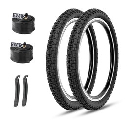 MOHEGIA Kids Bike Tires Replacement Set: 2-Pack 16x2.125 inch (57-305 mm) Folding Bicycle Tires and Pair 16 inch Inner Tubes Schrader Valve with Tire Levers