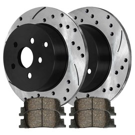 AutoShack Rear Brake Kit Replacement for 2005-2010 Scion tC 2.4L FWD Drilled & Slotted E-Coated Disc Brake Rotors Ceramic Brakes Pads 10.59" (269mm) SCDPR4127141271835