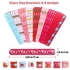 FOIMAS Valentine's Day Slap Bracelet Set,32pcs Animal Heart Snap Bracelet Wristband and 36pcs Gift Cards for Kids School Classroom Gift Exchange Party Favor Supply