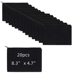 20 Empty Cosmetic Bags 21 x 12 cm Empty Pencil Case Cotton Empty Bag for Travel Office and School (Black), black