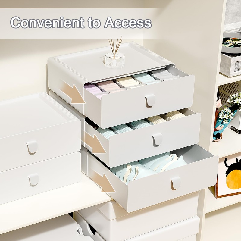 Tynulox Underwear Organizer Drawer, 15 Cells Plastic Socks Drawer, Stackable