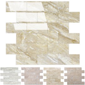 10-Pack Peel and Stick Tile Backsplash 12"X12" PVC Wall Tiles, Stick on Backsplash for Kitchen, Bathroom Tile, Fireplace Décor, Laundry Table, Stair Decals in Vintage Polished Beige