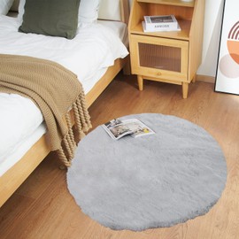 Ghouse Round Rabbit Fur Rug 36 Inch Grey Round Rugs for Bedroom Decoration Fluffy Area for Living Room No Shedding Rug Sheepskin Washable Rome Decor