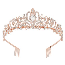 WOVOWOVO Tiaras for Women Tiara Princess Crown Headband with Combs for Women Elegant Rhinestone Hair Accessories for Bridal Wedding Birthday Party Prom,Rose Gold