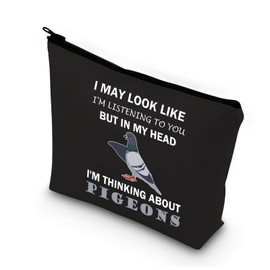 PLITI Pigeon Makeup Bag Pigeon Lover Gift I Might Look Like Listening to You But in My Head I'm Thinking About Pigeons Gift (My Head Pigeon blU)