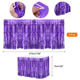 sourcing map 3 Pcs 29x108 Inch Light Purple Metallic Foil Fringe Tinsel Table Skirts for Rectangle Tables Tinsel for Wedding Birthday Party Decoration