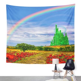 Emvency Tapestry Fields Musical the Yellow Brick Road Leading Into Emerald City Land Rainbow Home Decor Wall Hanging for Living Room Bedroom Dorm 60x80 Inches