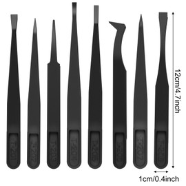 8 PCS Precision Plastic Tweezers, 4.7 Inch Length Precision Anti-Static Tweezers with Curved and Straight Tips for Electronics Assembly, Jewelry-Making, Watch Repair, Crafts Making, Black