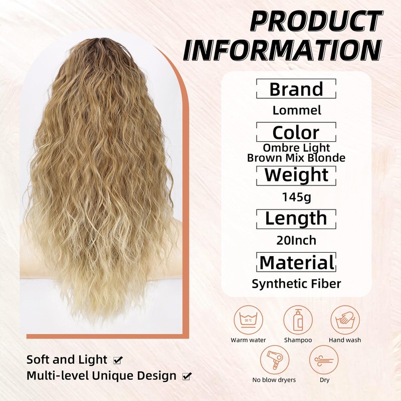 Lommel Ponytail Extension, Claw Clip Ponytail Extension for Women Long