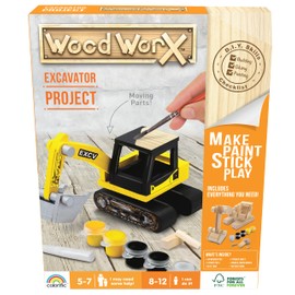 WoodWorX: Excavator | 3D Wooden Model Kit | Build, Paint, Stick & Play | Model Kit for Kids Aged 5+