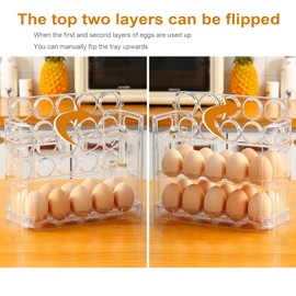 Beveetio Flippable Egg Holder For Refrigerator, 3 Layer Egg Storage Container For Refrigerator Side Door, Large Capacity Egg Container, Clear Acrylic Egg Organizer, Egg Storage 30 Count