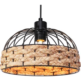 GIGGI Large Metal & Rope Light Shade, Retro Black Lamp Shade with Jute Rope Lamp Shades Ceiling, Rattan Lampshade, Pendant Lampshades for Ceiling Lights, Living Rooms, Kitchen, Bedroom, Hallways