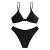 ZAFUL Women's Tie Knot Front Spaghetti Strap High Cut Bikini