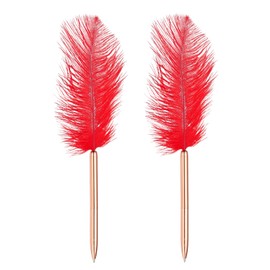 PATIKIL 1.0mm Feather Ballpoint Pens Bulk, 2Pcs Black Ink Vintage Plated Rod Quill Writing Pens for Office Wedding Guest Signature Style 1, Red/Rose Gold