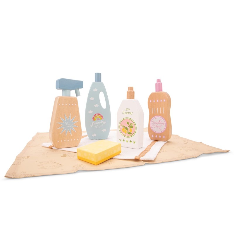 New Classic Toys 18370 Wooden Cleaning Detergents Set, Medium