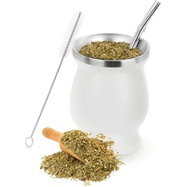 Mate Tea Cup Set with Straw and Cleaning Brush, for White Mate Tea