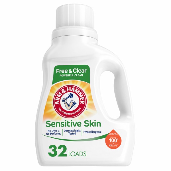 Arm & Hammer Sensitive Skin Free & Clear, 32 Loads Liquid Laundry Detergent, 50 Fl oz