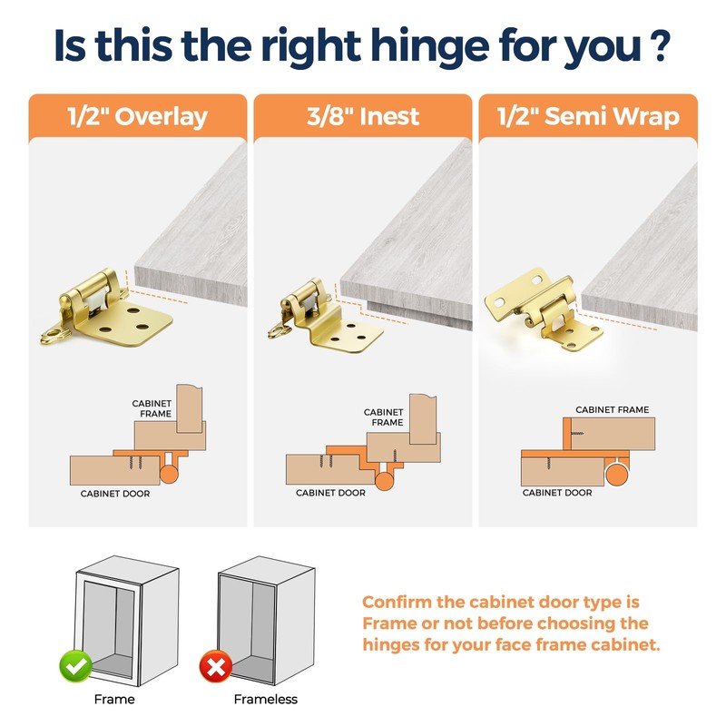 Home Expert 20 Pack (10 Pairs) Gold Cabinet Hinges for