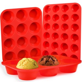 CAKETIME Silicone Muffin Pan- Mini 24 Cups, Regular 12 Cups Muffin Pan, Jumbo 6 Cups Muffin Pan Silicone Bakeware for Baking Set of 3