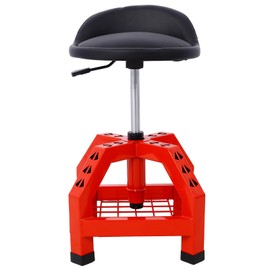 Rolling Shop Stool for Garage with Casters, Adjustable Height 360° Swivel Shop Seat with Tool Tray Storage, Lower Shelf Ergonomic Padding Lumbar Support Padded Mechanic Stool Chair Transport Dollies