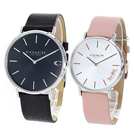 Coach 1460214914503258 Storage Box Pair Watch, Charles/Perry, Black, Light Pink, Leather, Black