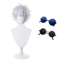 TLSDDTY Gojo Satoru Glasses Anime Cosplay Eyewear Black Blue 2pcs (glasses+wig)