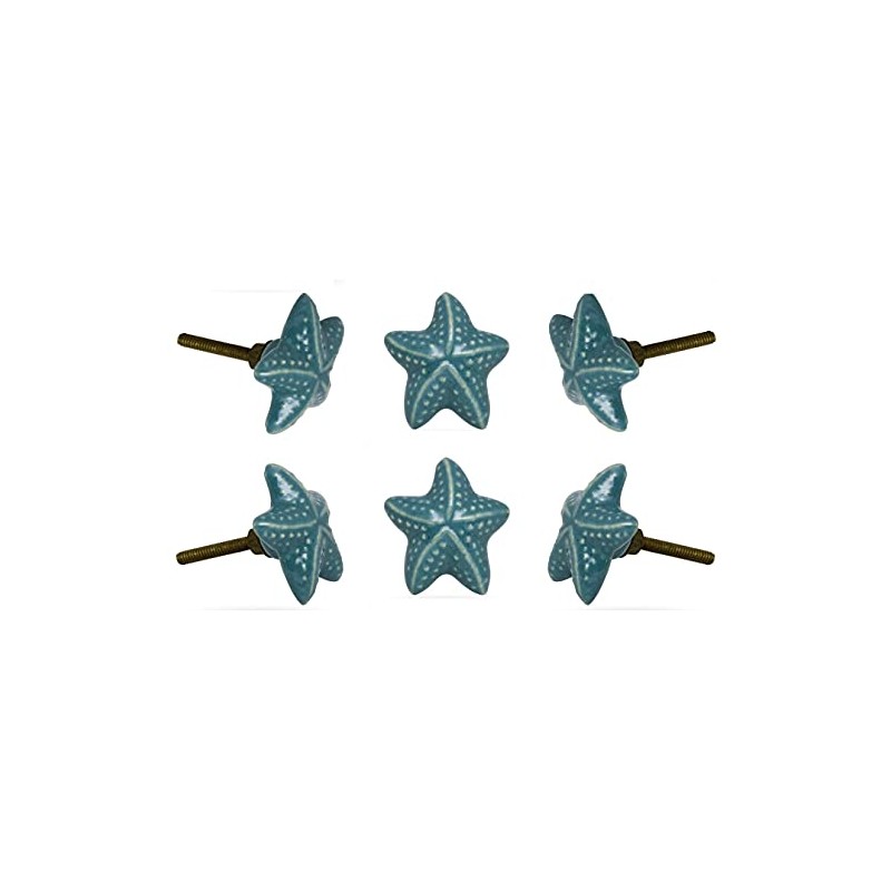 TRINCA-FERRO Set of 6 Ceramic Starfish Knob Kitchen Cabinet Cupboard