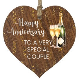To a very special couple Hanging Wooden Heart Sign Plaque - Cute Anniversary Birthday Valentines Gifts for Girlfriend Wife Dark Wood Hearts Sign, Rude Romantic I Love You Gifts for Her Him