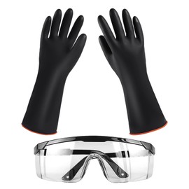 1 Pair of Acid-Proof Gloves, 1 Piece of Safety Goggles, Chemical Gloves, Long Rubber Gloves, Chemical-Resistant Rubber Gloves, Insulating Gloves, Cleaning Gloves