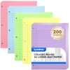 200 Sheets Loose Leaf Binder Paper, Colorful College Ruled Paper,