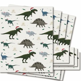 Christmas Dinosaur Wrapping Paper - 4 Sheets of Giftwrap and Tags - 70x50cm - Recyclable & Eco Friendly
