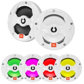2 Pair (Qty 4) of 6.5" 225 Watt Peak 2-Way Marine Audio White OEM Replacement Boat Speakers with Multi-Color RGB LED Lighting, 4X 6.5 PowerSports Black Unloaded Speaker Pods