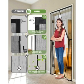 Auxmir Auxmir VERDICKT Fliegengitter Balkontr Magnet 100x210cm, Insektenschutz Fliegenvorhang, Extra Starke Magnete, Magnetvorhang ohne Bohren fr Balkontr Wohnzimmer Terrassentr, Schwarz