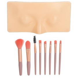Makeup Practice Face Board 3D Silicone Makeup Eyes Closed Mannequin Face with 8pcs Cosmetic Brush Eyes Closed Yellow Skin