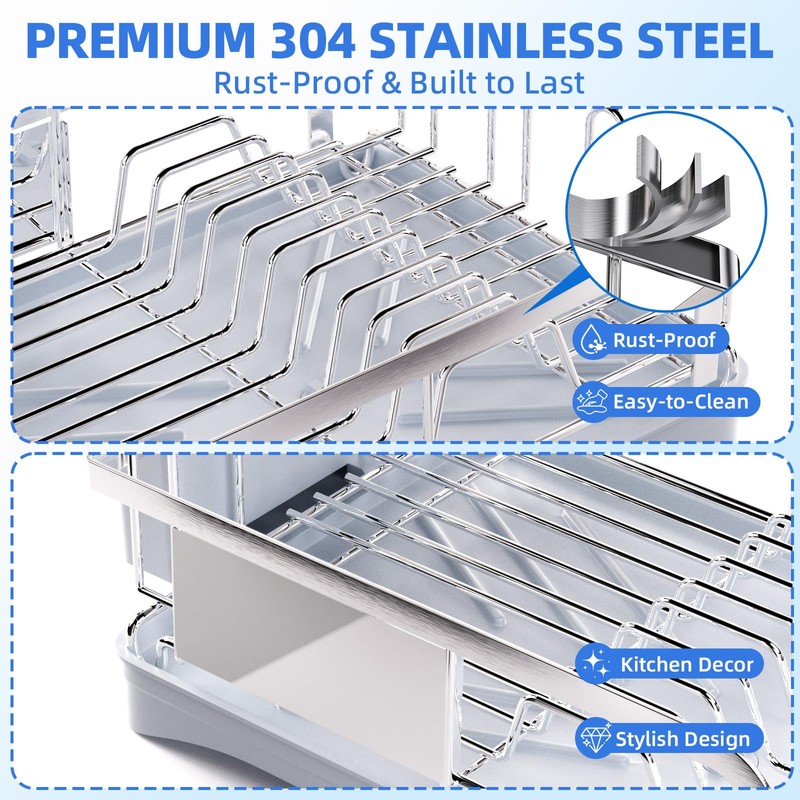 Godboat Dish Drying Rack -304 Stainless Steel Dish Rack for