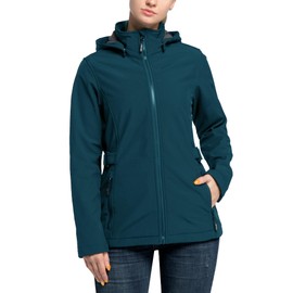 Outdoor Ventures Women's Softshell Jacket with Removable Hood, Insulated Windbreaker Waterproof Warm Fleece Lined Coat