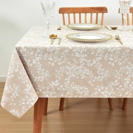 LOHASCASA Heavy Duty Vinyl Oilcloth Tablecloth PVC Waterproof Plastic Wipeable Spillproof Peva Tablecloth for Spring Outdoor Camping Picnic Rectangle 54x72 Inch Tan Flower