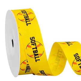 Ribest Softball Ribbon, 7/8 Inch Grosgrain Sports Balls Decorative Ribbon for Crafts Hair Bows Gift Wrapping Team Decor Party Decorations, Yellow/Black/Red, 10 Yards