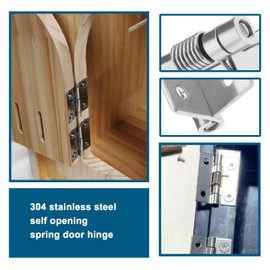 Create idea Pack of 4 Automatic Self-Opening Spring Door Hinges Stainless Steel 304 Spring Hinges Self-Closing Hinges for Invisible Cabinet Door 2 Inch