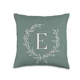 Sage Green Capital Letter E Monogram Initial E Throw Pillow