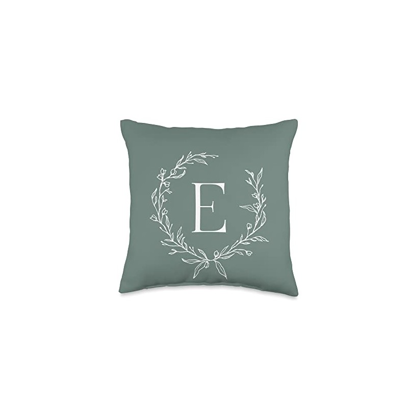 Sage Green Capital Letter E Monogram Initial E Throw Pillow