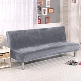 Velvet Plush Armless Sofa Slipcover,3 Seater Winter Thicker Stretch Sofa Bed Covers Furniture Protector Solid color Anti-slip Stretch Couch Covers fits Folding Sofa Bed without Armrests (Silver Grey)