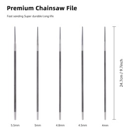 Chainsaw File Pack of 5 Round File Saw Chainsaw Files Lawn Mower Chainsaw Sharpening File 4.0 mm 4.5 mm 4.8 mm 5.0 mm and 5.5 mm Saw Chain File Set for Manual Sharpening of Saw Chains