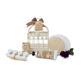 Römer Wellness La Volière Gift Set 8 Pieces 45ml Body Lotion 35g Soap 1 Sponge 2 Toe Separators and 2 Wooden Sticks + Decorative Cage Patchouli Vanilla Scent Dimensions: Approx. 11 x 11 x 18 cm